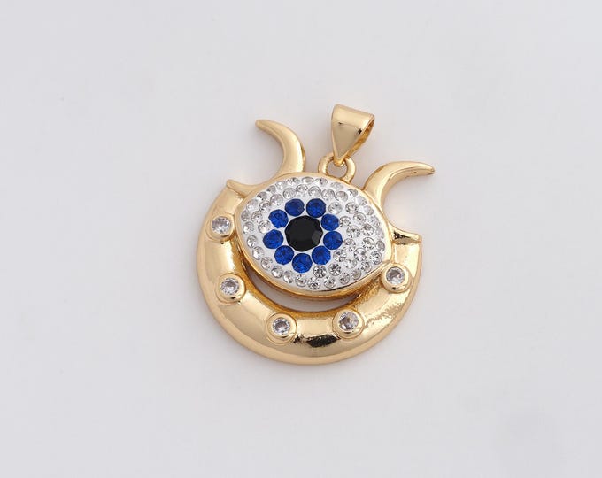 18K Gold Filled Enamel Eye Necklace, Micropavé CZ Magic Eye Pendant, Eye Charm, Magic Eye Pendant, DIY Jewelry Accessories, 26.2x22x4.3mm