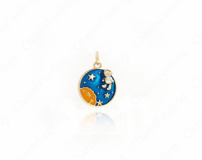 Enamel Universe System Charm 18K Gold Filled Universe Charms, Enamel Astronaut Pendant, DIY Jewelry Supplies, 19x14x3mm
