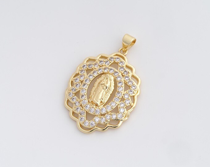 Gold Religion Pendant,18K Gold Filled Virgin Mary Pendant,Virgin Necklace,DIY Jewelry Accessories,36.8x23.8x3.5mm