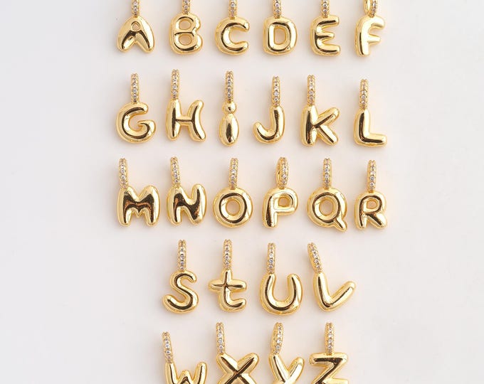 CZ Initial Pendant,Letter Pendant,18K Gold Filled Initial Charm,DIY Jewelry Accessories,17.8x10x3mm