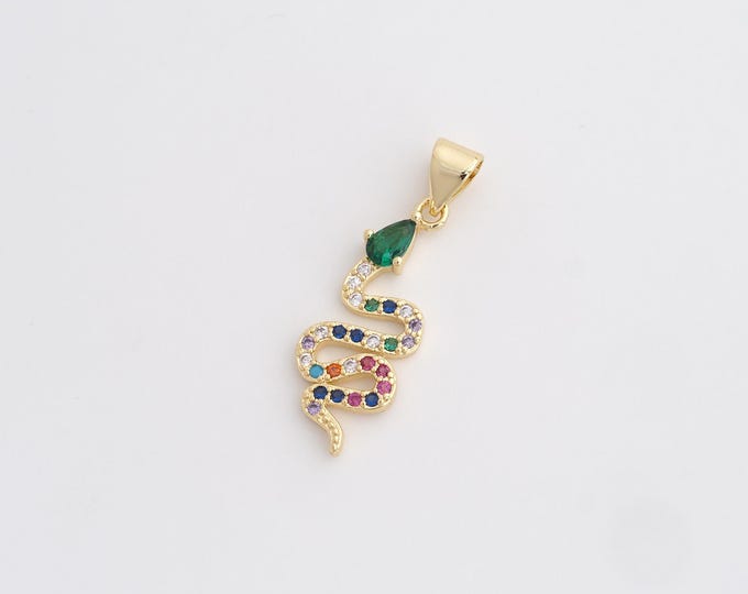 CZ Snake Pendant,Animal Pendant,18K Gold Filled Snake Charm,DIY Jewelry Accessories,28.3x9.2x3mm