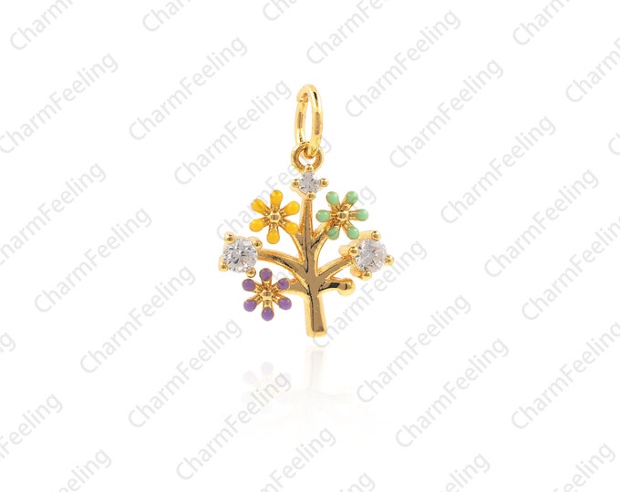 Golden tree of life pendant, tree of life necklace, charm of the tree of life, cz pave beads for jewerly making 16.8x11.6x2.8mm 1pcs