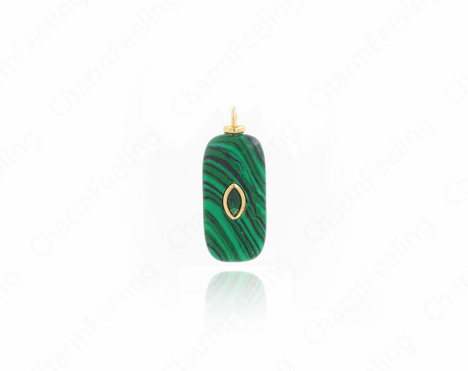 18K Gold Filled Rectangular Necklace,Natural Stone Charm,Micropaved CZ Bar Pendant, DIY Jewelry Accessories 30x12x6mm