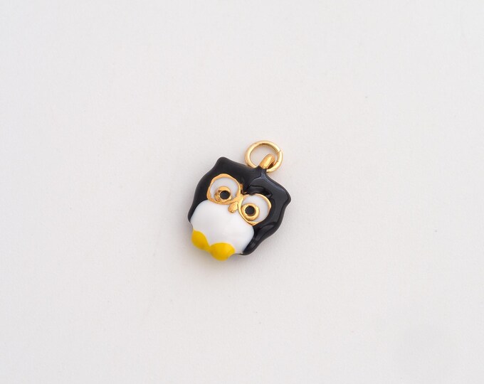 Enamel Owl Charms,Dainty Animal Charm, 18K Gold Filled Flying Pendant,DIY Jewelry Accessories 13.5x9.7x3.5mm