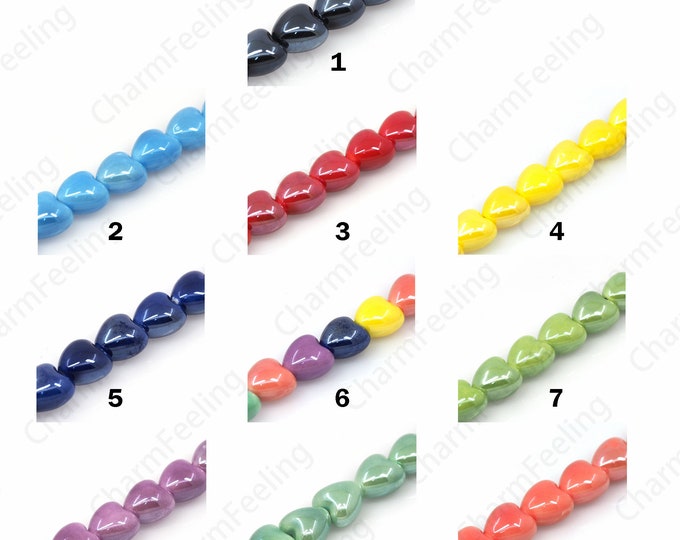 Ceramic Heart Beads, Hand Painted Ceramics, Painted Ceramics, Love Spacer Beads, Heart Charms, DIY Jewelry Supplies, 12.5x12x9mm
