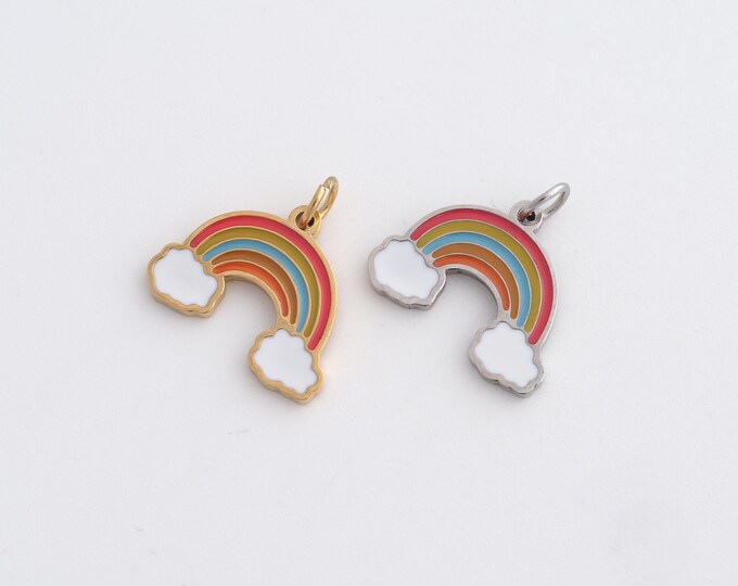 Stainless Steel Rainbow Pendant,Rainbow Charms,Enamel Rainbow Charm, DIY Jewelry Supplies, 13.8x14x1mm