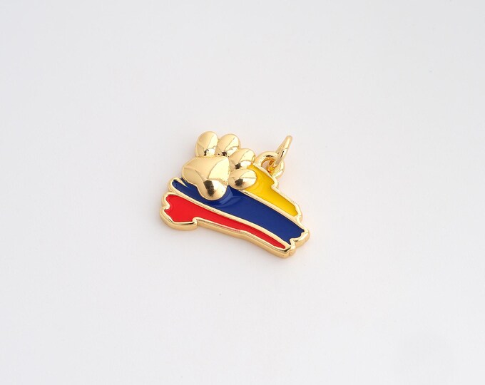 Enamel Colombia Flag Pendant,Paw Print Pendant,18K Gold Filled Colombia Charm,DIY Jewelry Accessories,15.7x18.3x3mm
