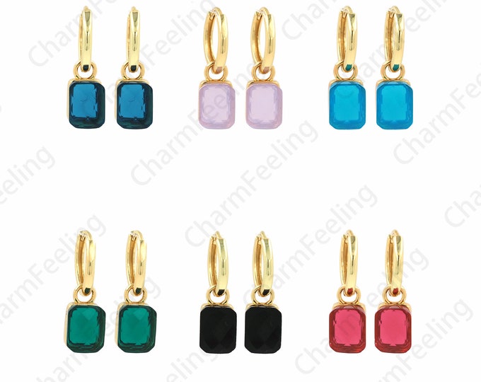 1 Pair, Micropavé CZ Exquisite Earrings, 18K Gold Filled Rectangular Rhinestone Earrings,Pendant Earrings, Square Earrings, 25x7mm