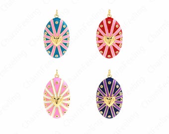 18K Gold Filled Enamel Charm,Oval Pendant,Heart Charm,Enamel Heart Pendant,Heart Pendant,DIY Jewelry Supplies, 40x21x7mm
