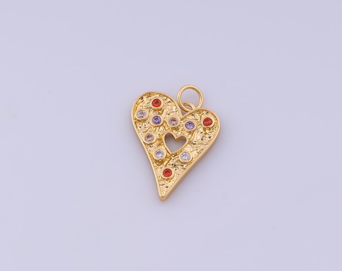 18K Gold Filled Heart Pendant, Micropavé CZ Love Pendant, Heart Charm, DIY Jewelry Accessories, 22.8x16.2x1.8mm