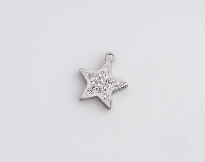 Stainless Steel Star Pendant,Celestial Charms,CZ Starburst Charm, DIY Jewelry Supplies, 13.4x12x2.4mm