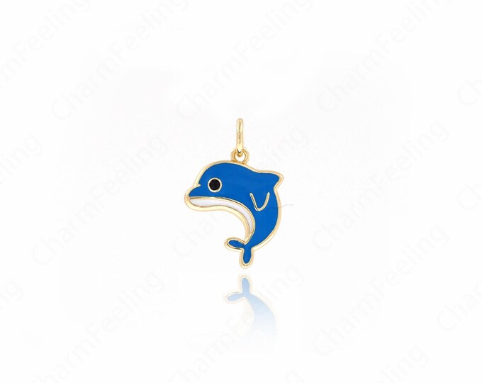 Dainty Nautical Charm, Dolphin Pendant, Dolphin Charm, 18K Gold Filled Marine Life Necklace,DIY Jewelry Accessories, 18.8x12.5x2.3mm