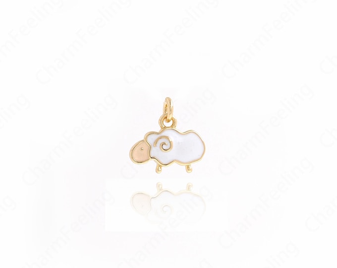 Enamel Sheep Pendant,Animal Charm,Sheep Charm,18K Gold Filled Tribal Totem Charm,DIY Jewelry Supplies,11x12x2.3mm