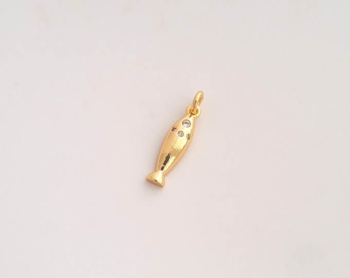 5 pcs CZ Fish Pendant,Marine Life Pendant,18K Gold Filled Fish Charm,DIY Jewelry Accessories,17.4x4x2.4mm