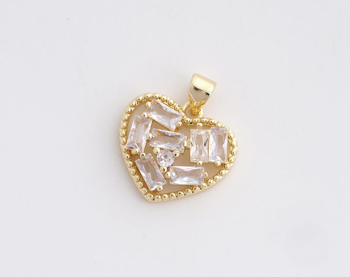Heart Charm, Micropavé CZ Heart Pendant, 18K Gold Filled Love Necklace,DIY Jewelry Accessories,20.5x17.7x4.8mm