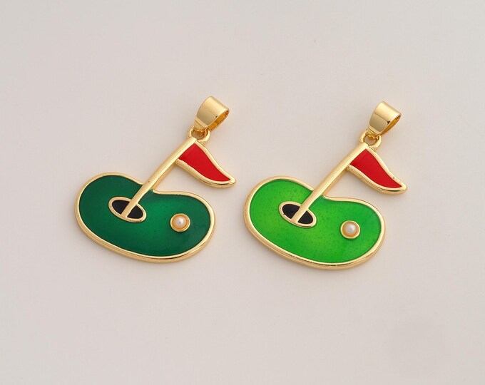 Enamel Golf Pendant,Sports Pendant,18K Gold Filled Golf Charm,DIY Jewelry Accessories,33.3x23.4x3.2mm