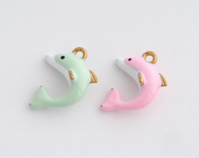 Stainless Steel Dolphin Pendant,Marine Life Charms,Enamel Dolphin Charm, DIY Jewelry Supplies, 20.8x15.7x7.8mm