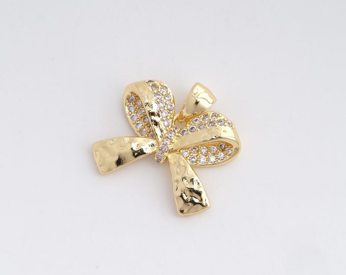 18K Gold Filled Bow Charm, Gold Bow Necklace, Bow Pendant,Dainty Knot Charm, DIY Jewelry Supplies, 18.2x19.4x4.8mm