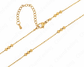 Stainless Steel Chain Classic Chain Necklace Cylinder Beaded Necklace Gold Necklace, Dainty Chain Necklace,  Layered Necklace,37+6cm