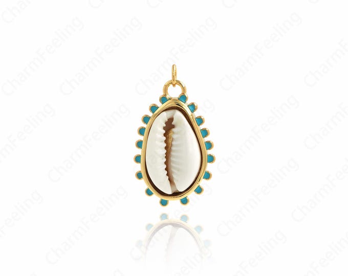 Enamel Shell Pendant, Beach Charm, 18K Gold Filled Beach Necklace, Shell Necklace, Shell Charm, DIY Jewelry Supplies, 31x18x8.4mm