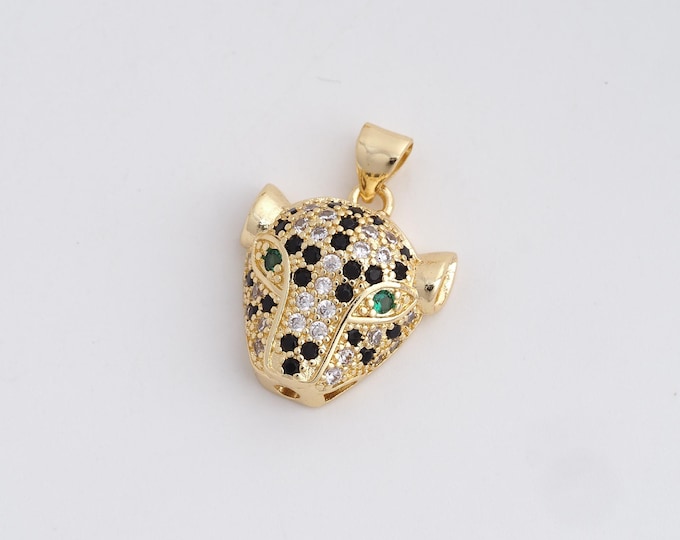 Leopard Pendant,Micropavé CZ Animal Charm,18K Gold Filled Animal Necklace, Leopard Charm,DIY Jewelry Supplies, 23.5x17x7.3mm