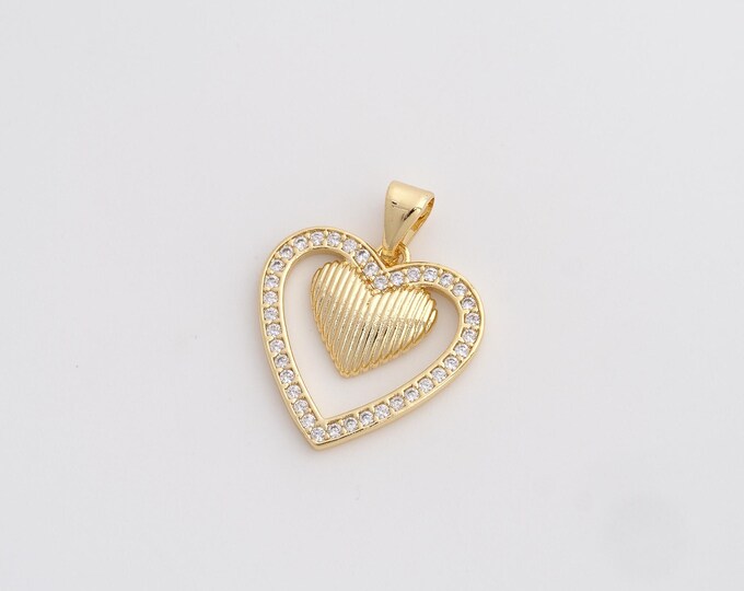CZ Heart Pendant,Love Pendant,18K Gold Filled Heart Charm,DIY Jewelry Accessories,23.6x18.6x3mm