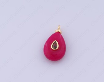 Natural Red Jade Charm,18K Gold Filled Waterdrop Charms, Micropavé CZ Teardrop Pendant, DIY Jewelry Accessories,22.8x12.8x6.3mm