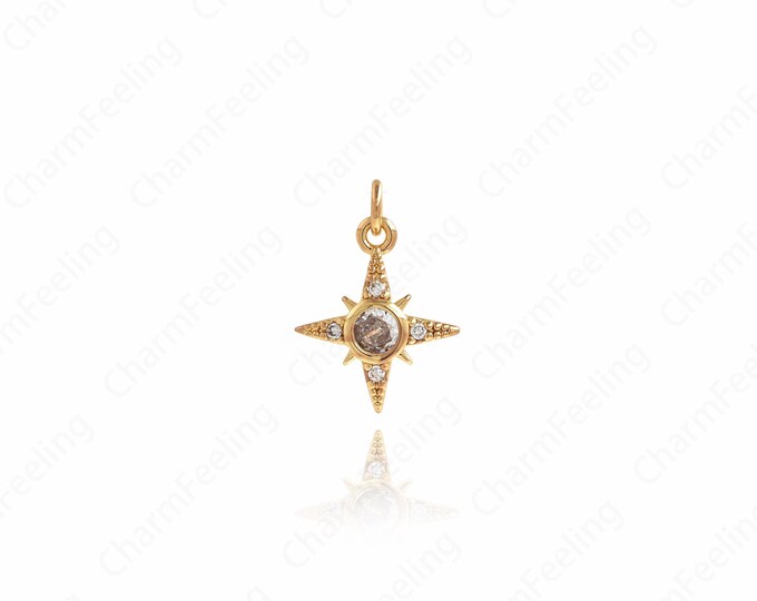 Gold Polaris Charms,18K Gold Filled Star Necklace,Zircon Polaris Charm,DIY Jewelry Supplies,17x12.2x2.7mm