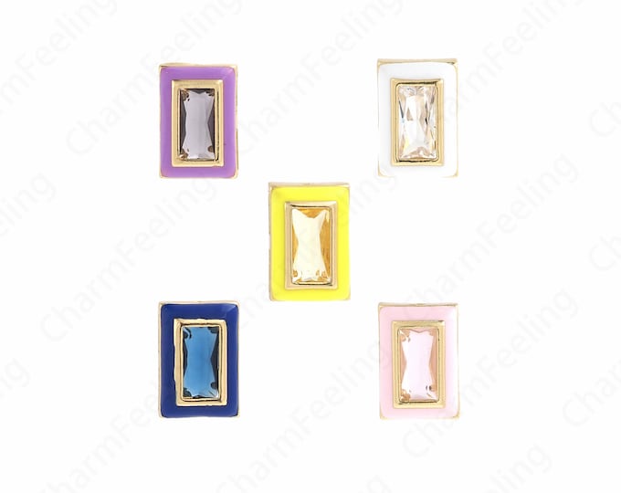 Micropavé CZ Rectangular Pendant,Square Enamel Pendant,18K Gold Filled Rectangular Charm,DIY Jewelry Making Supplies,8.5x12.2x4.6mm