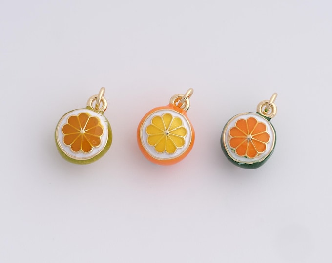 18K Gold Filled Enamel Lemon Necklace, Lemon Slice Pendant, Orange Slice Necklace, Orange Charm, Orange Charm, Fruit Charm,16.8x10x8.2mm