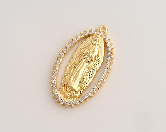 CZ Virgin Mary Pendant,Religious Pendant,18K Gold Filled Catholic Charm,DIY Jewelry Accessories,51.6x24.5x4.5mm