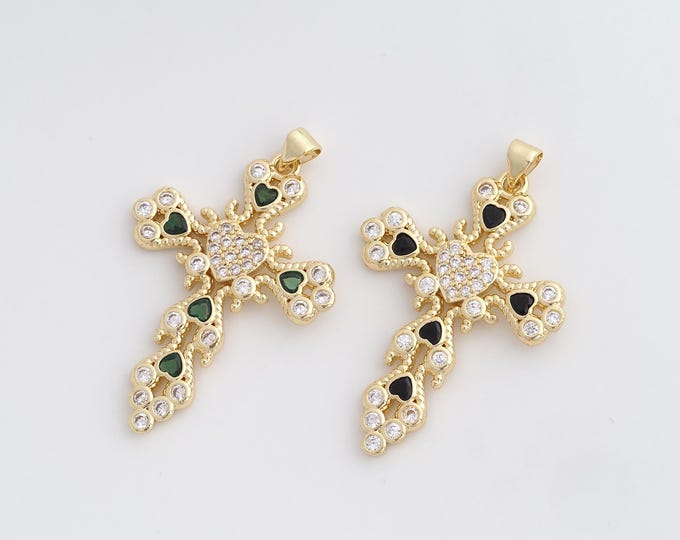 Cross Pendant,Cross Charm,18K Gold Filled Christian Charm,Micropavé CZ Cross Necklace,DIY Jewelry Accessories,44.6x28.2x2.8mm