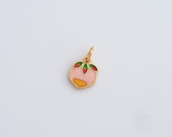 Enamel Peach Charm, 18K Gold Filled Fruit Pendant, Enamel Charm, DIY Jewelry Supplies, 13.2x8x1.2mm