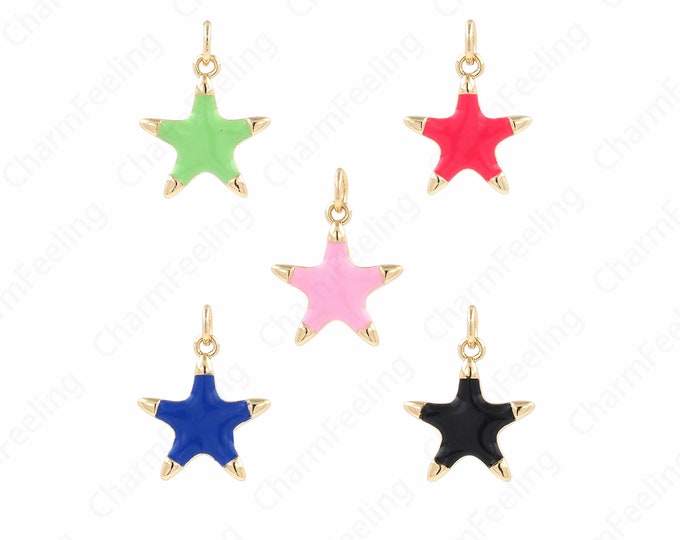Pentagram Pendant, Enamel Charm, 18K Gold Filled Pentagram Charm, Star Charm, Polaris Charm, DIY Jewelry Supplies, 20x15x2.5mm