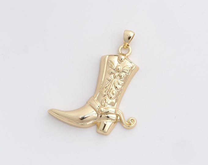 Cowboy Boots Pendant,Sneaker Charm, 18K Gold Filled Cowboy Boots Charm, Shoe Charm, DIY Jewelry Supplies, 37.7x30x4.6mm