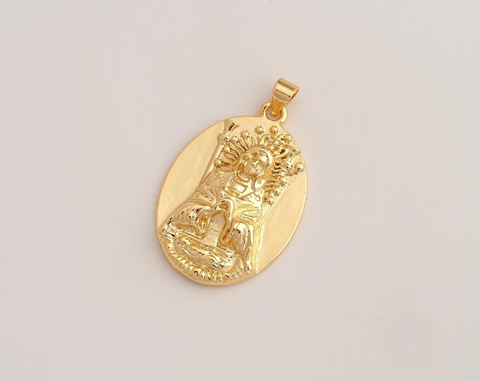 Virgin Mary Pendant,Religious Pendant,18K Gold Filled Catholic Charm,DIY Jewelry Accessories,37.3x23x5mm