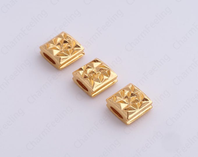 Gold Square Spacer Beads, 18K Gold Filled Flat Beads,Dainty Square Bracelet Necklace Spacer Beads, DIY Jewelry Supplies,9.3x9x5mm