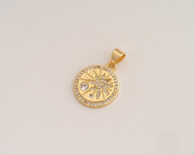 CZ Sun Pendant,Celestial Pendant,18K Gold Filled Sunburst Charm,DIY Jewelry Accessories,22.3x15x1.8mm