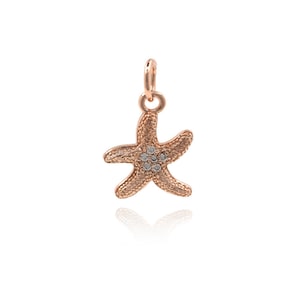 May include: A rose gold starfish charm with clear cubic zirconia stones.