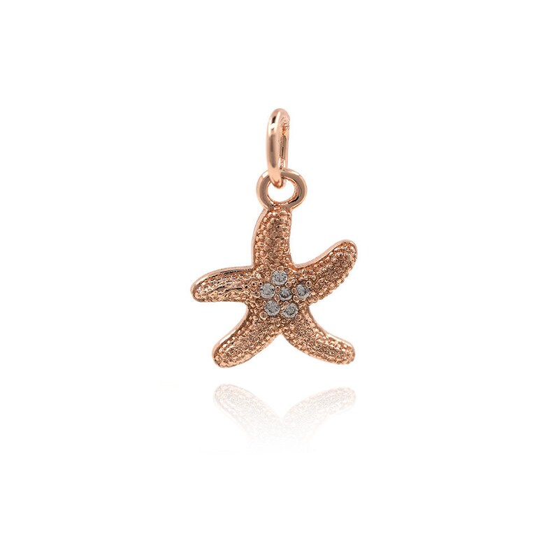 May include: A rose gold starfish charm with clear cubic zirconia stones.