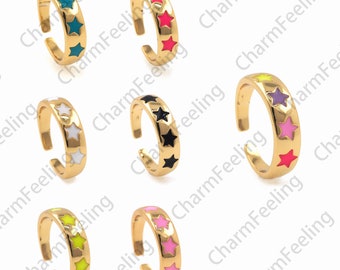 18K Gold Filled Enamel Star Ring, Enamel Star Ring, Star Jewelry, Enamel Jewelry, Gold Open Ring, Adjustable Ring