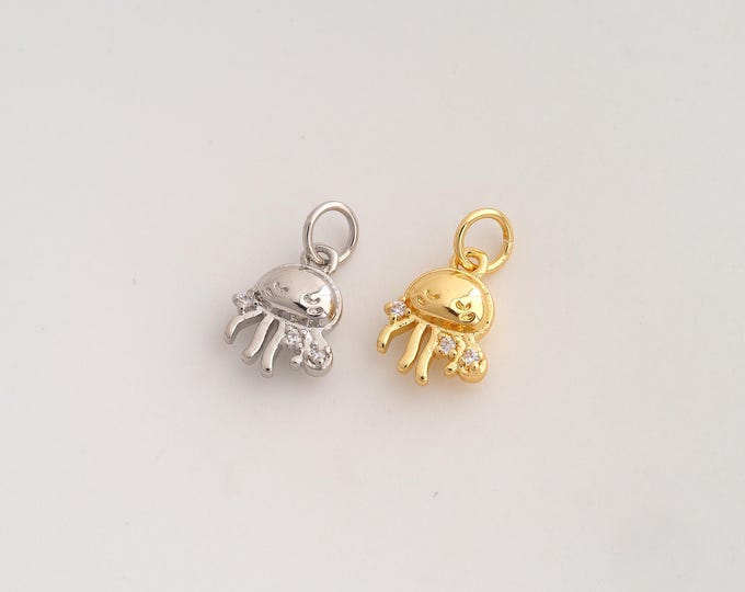 5 pcs CZ Jellyfish Pendant,Marine Life Pendant,18K Gold Filled Jellyfish Charm,DIY Jewelry Accessories,15x9x4mm