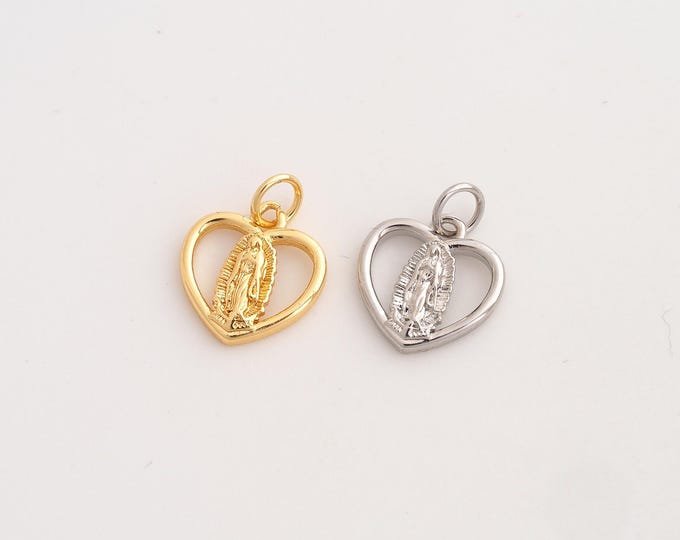 Heart Virgin Mary Pendant,Religious Pendant,18K Gold Filled Catholic Charm,DIY Jewelry Accessories,17.4x12.7x2.5mm