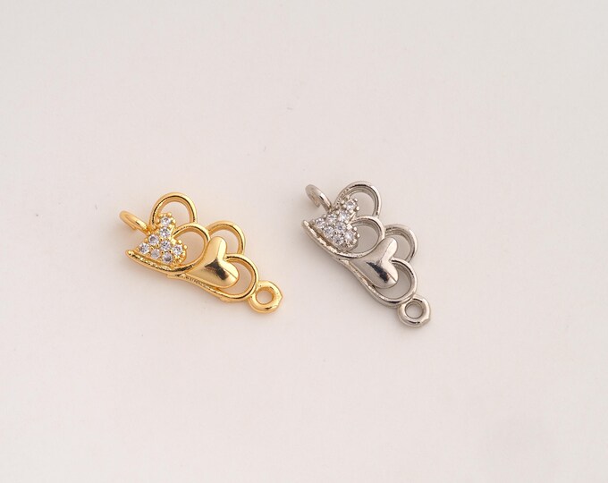 CZ Heart Connector,Love Connector,18K Gold filled Heart Connector,DIY Bracelet Accessories, 18.2x8.2x3mm