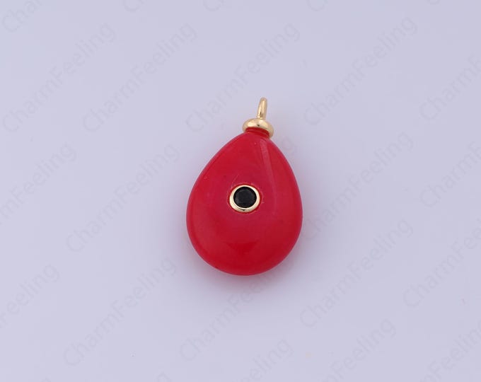 Ruby Natural Stone Charm,18K Gold Filled Waterdrop Pendant, Micropavé CZ Teardrop Pendant, DIY Jewelry Accessories,24.7x14.8x6mm