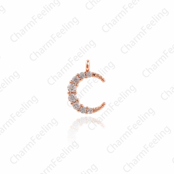 Crescent Moon Charm, Moon Pendant, Micro Pave Moon Charm of