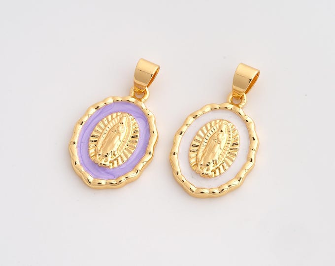 Enamel Virgin Mary Pendant,Religious Pendant,18K Gold Filled Catholic Charm,DIY Jewelry Accessories,28.4x16.5x3mm