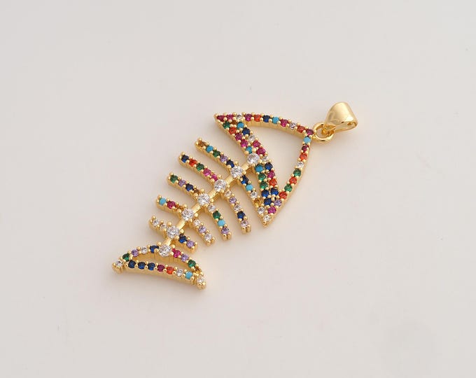 CZ Fishbone Pendant,Fishbone Pendant,18K Gold Filled Fishbone Charm,DIY Jewelry Accessories,44.5x25.8x3mm