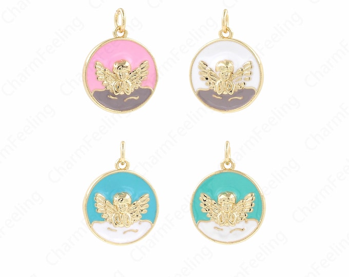 Cupid Charm, Enamel Angel Pendant, Mother of Shell Necklace, 18K Gold Filled Cupid Necklace, DIY Jewelry Supplies, 16x21x3.5mm