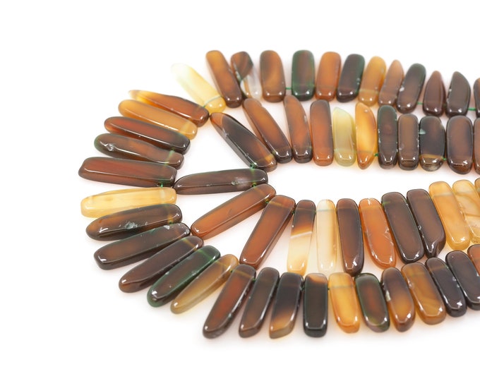 Rectangular Gemstone Chain, Black Natural Stone Barrel Beads, Natural Stone Necklace, Rectangular Beads,Bar Gemstone Chain,10-12x28-48mm